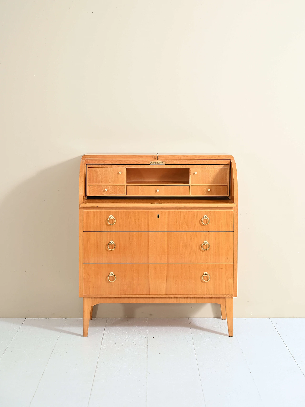 Mobile secretaire in teak con ribaltina, anni '40 1