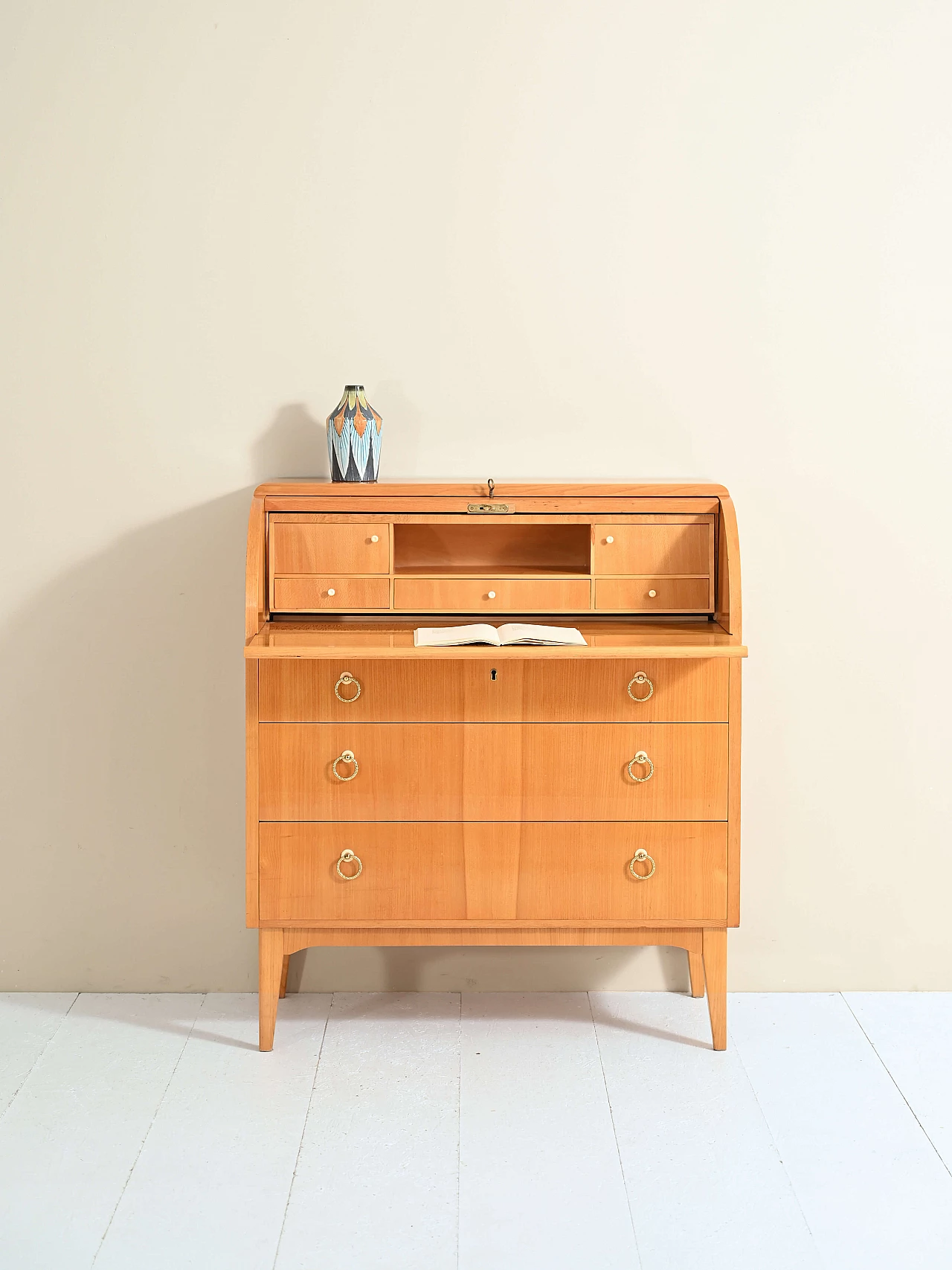 Teak secretaire cabinet with flap, 1940s 3