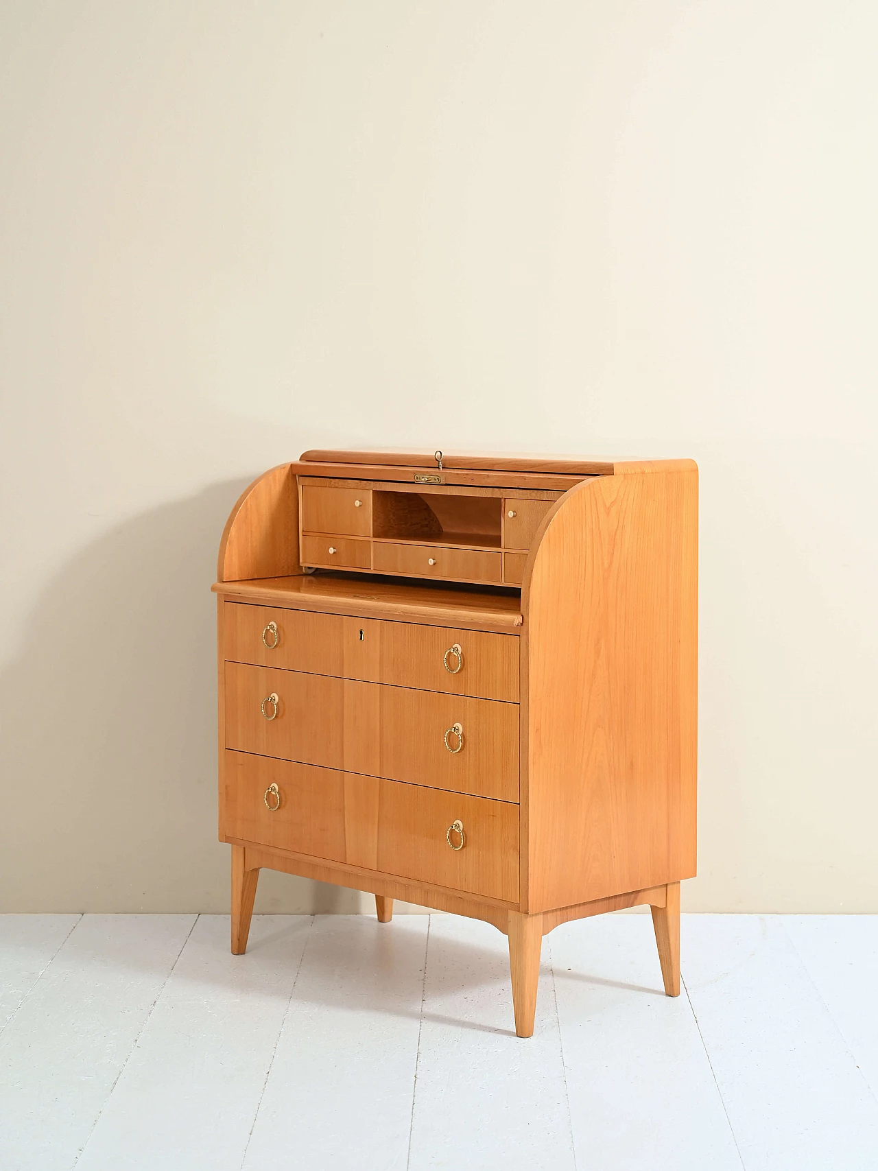 Mobile secretaire in teak con ribaltina, anni '40 4