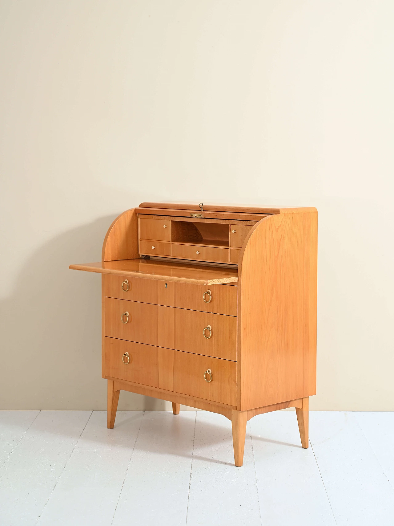 Teak secretaire cabinet with flap, 1940s 5