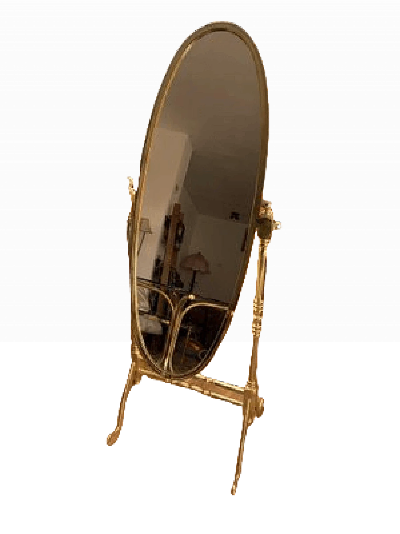 Specchio Cheval in ottone con cornice ovale, anni '60 13