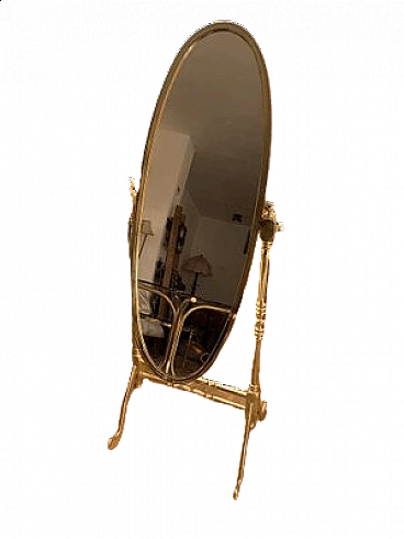 Specchio Cheval in ottone con cornice ovale, anni '60