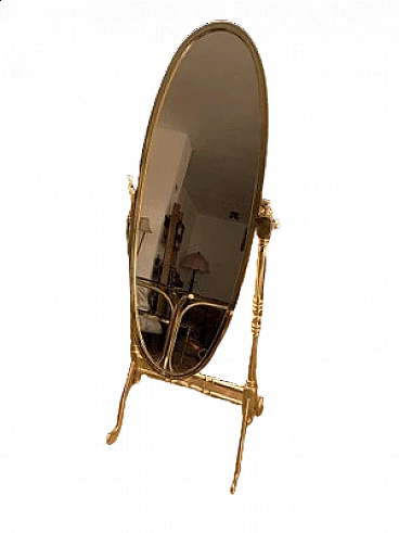 Brass Cheval mirror with oval frame, 1960s