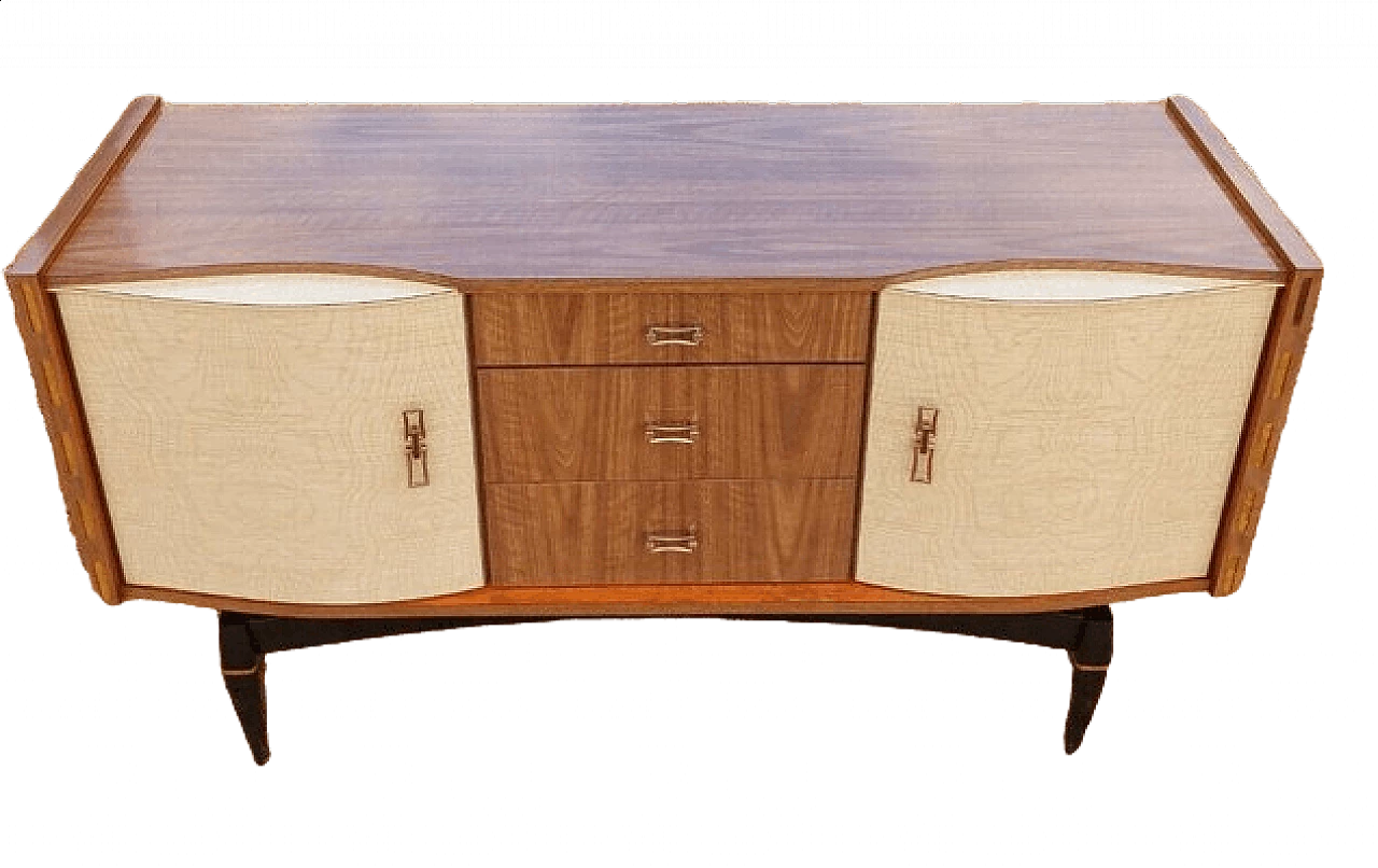 Credenza in legno e ottone, anni '50 8