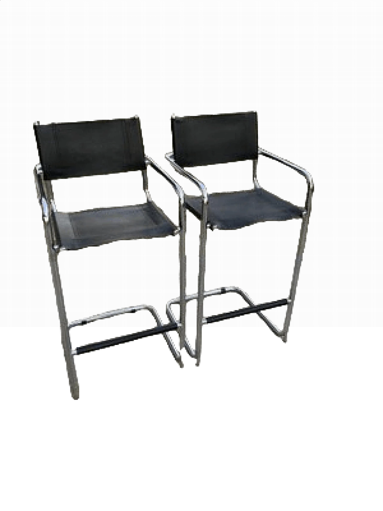Coppia di sedie tubolari in similpelle nera, anni '70 7