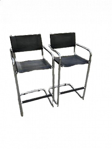 Coppia di sedie tubolari in similpelle nera, anni '70