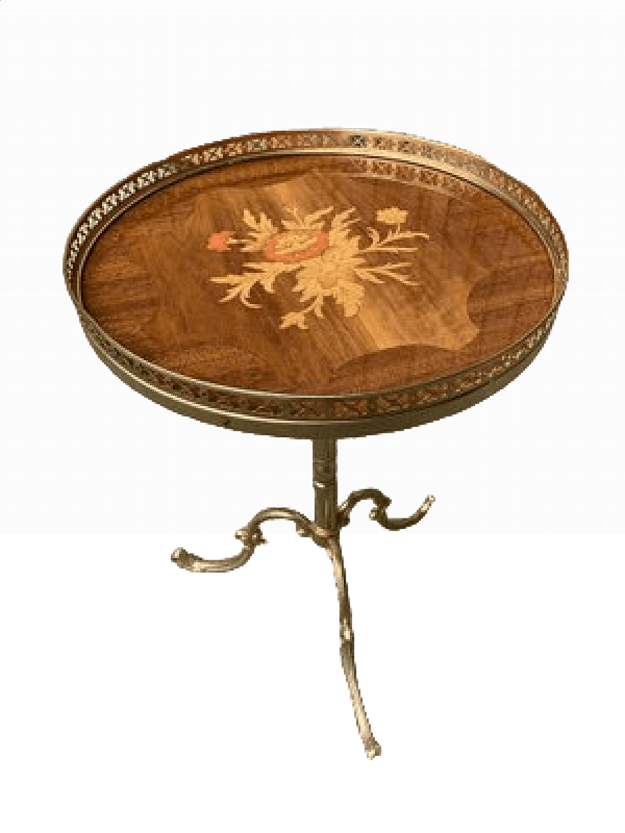 Tavolino in ottone con piano in radica, anni '50 9