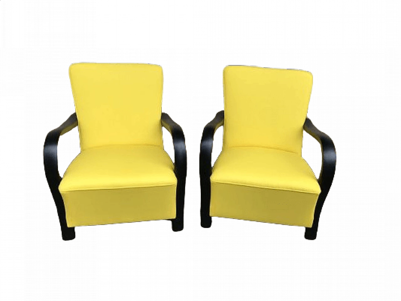 Pair of armchairs with yellow cotton upholstery, 1920s 9