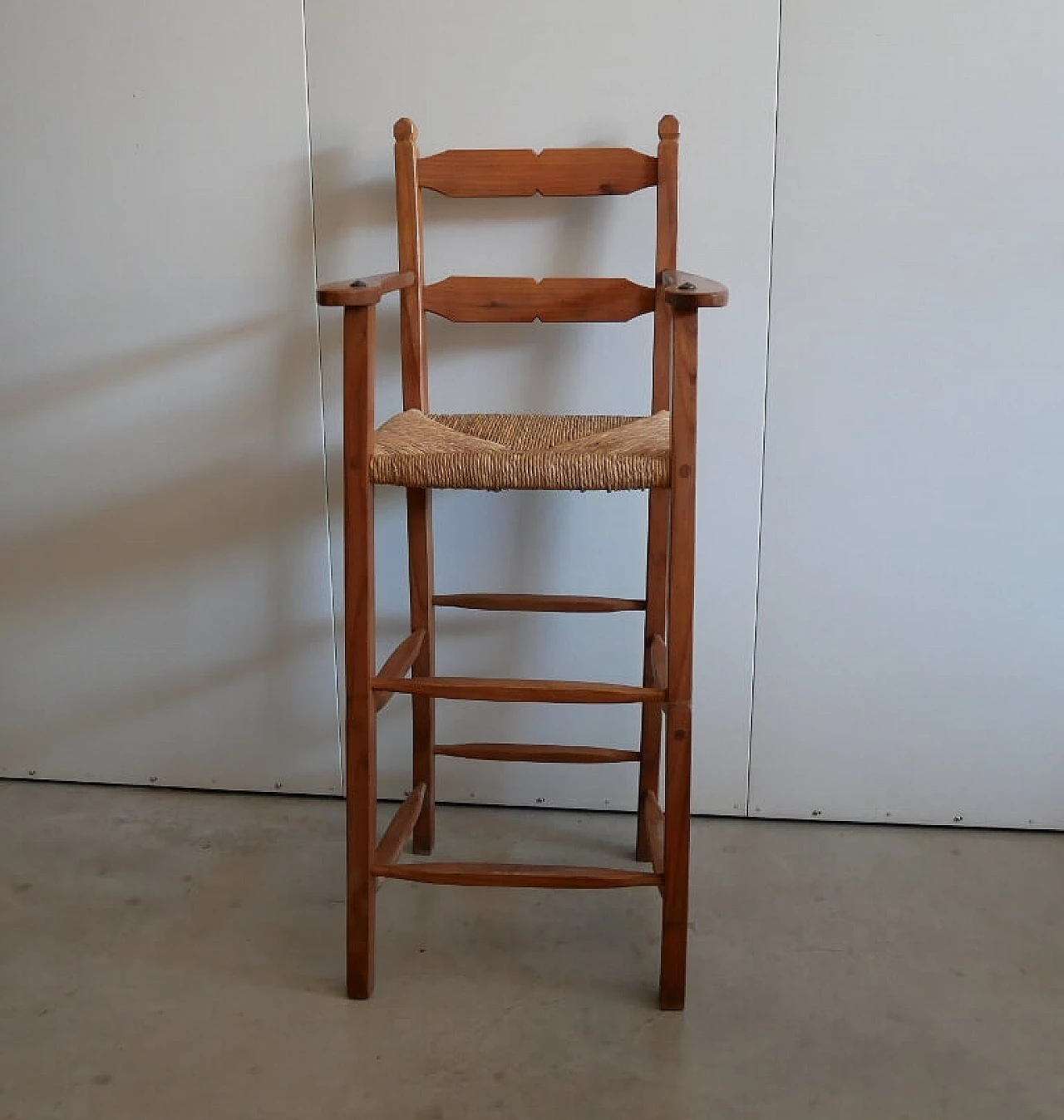 Large high chair in wood with armrests, 1940s 1