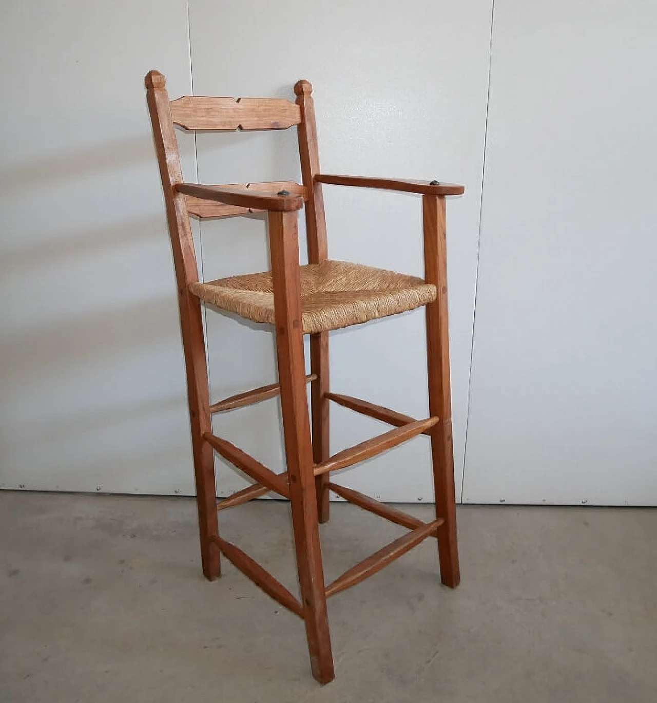Large high chair in wood with armrests, 1940s 2