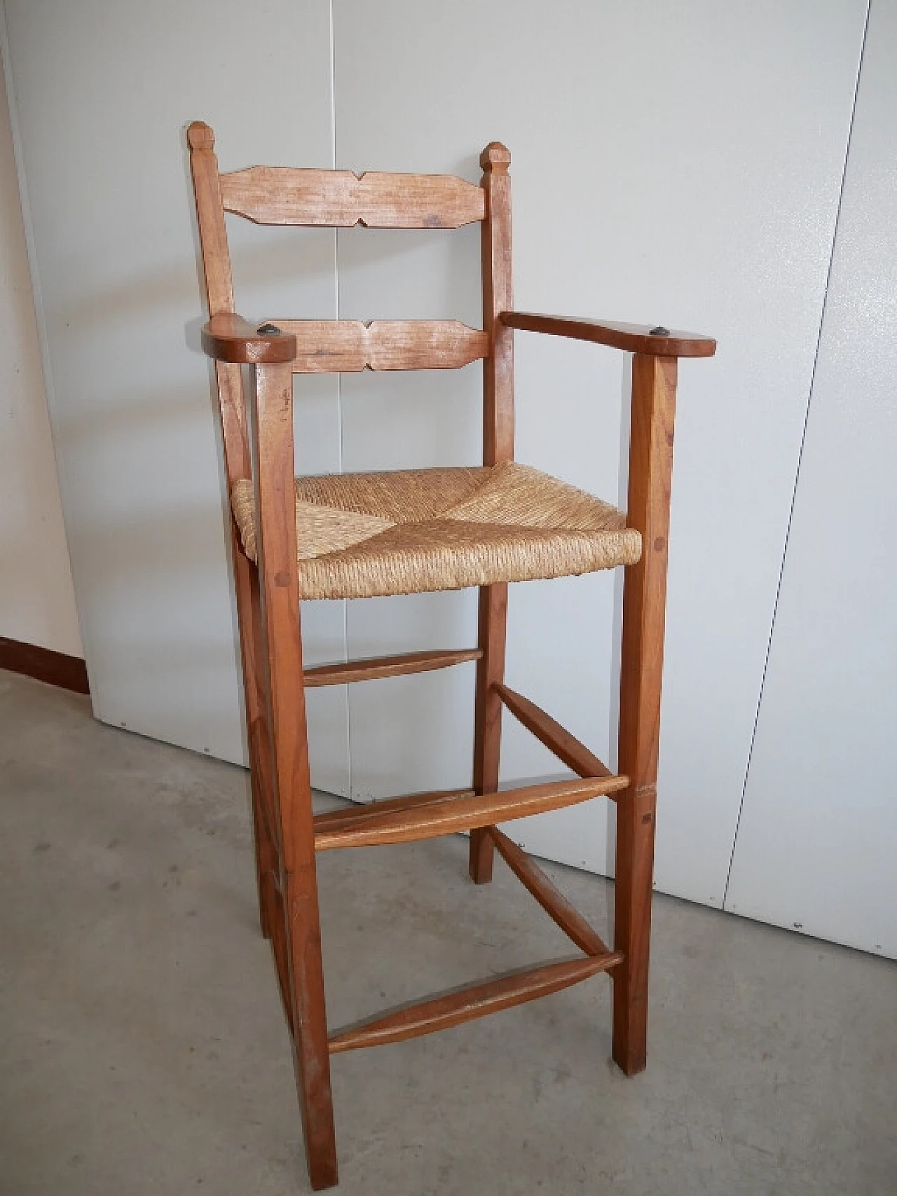 Large high chair in wood with armrests, 1940s 3