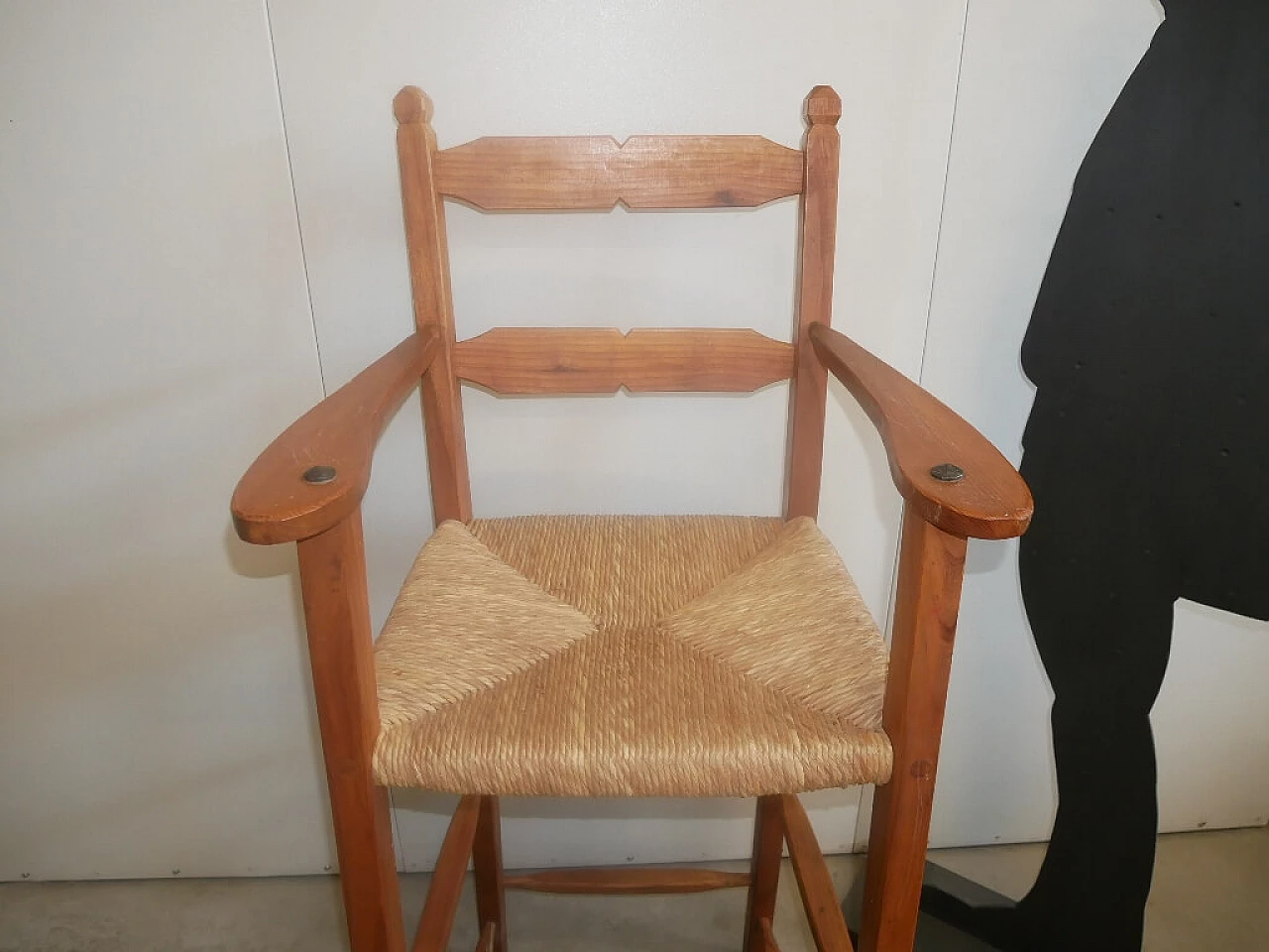 Large high chair in wood with armrests, 1940s 5