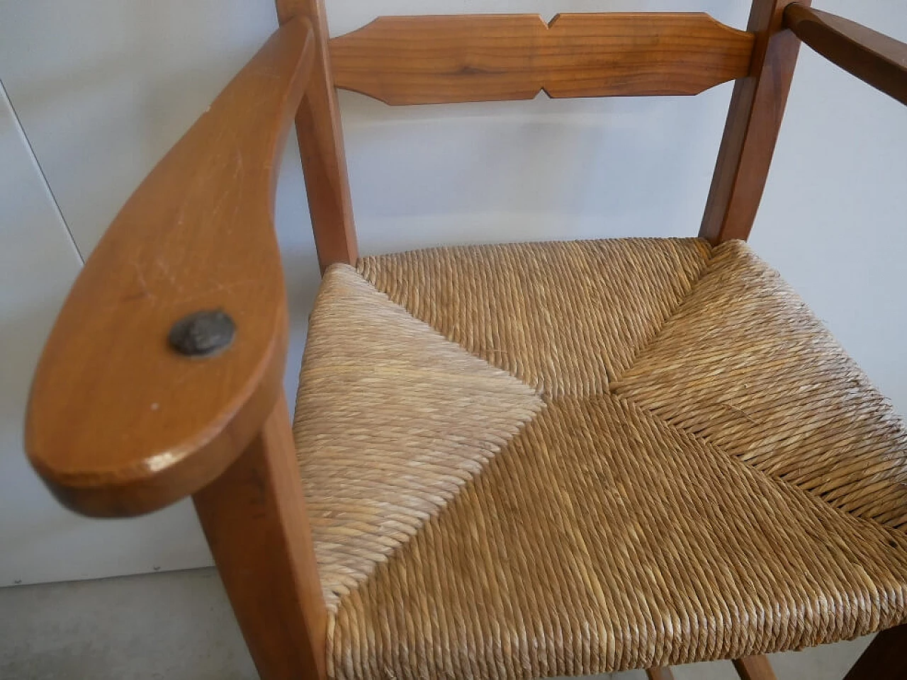 Large high chair in wood with armrests, 1940s 8