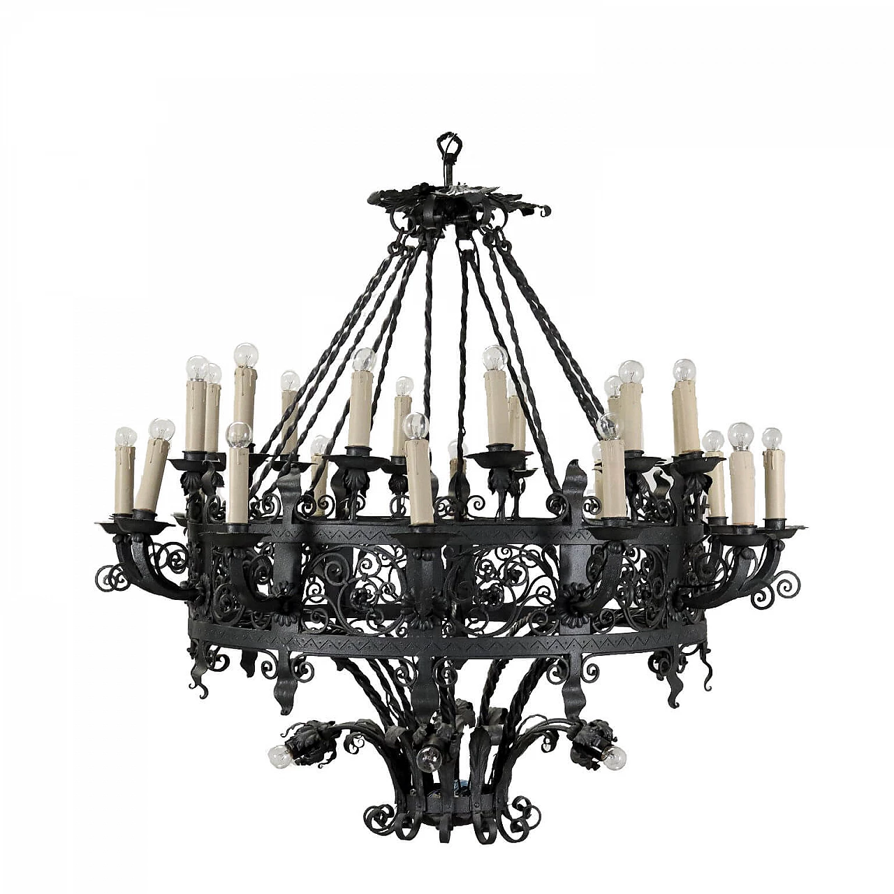 Lampadario in ferro battuto, anni '40 1