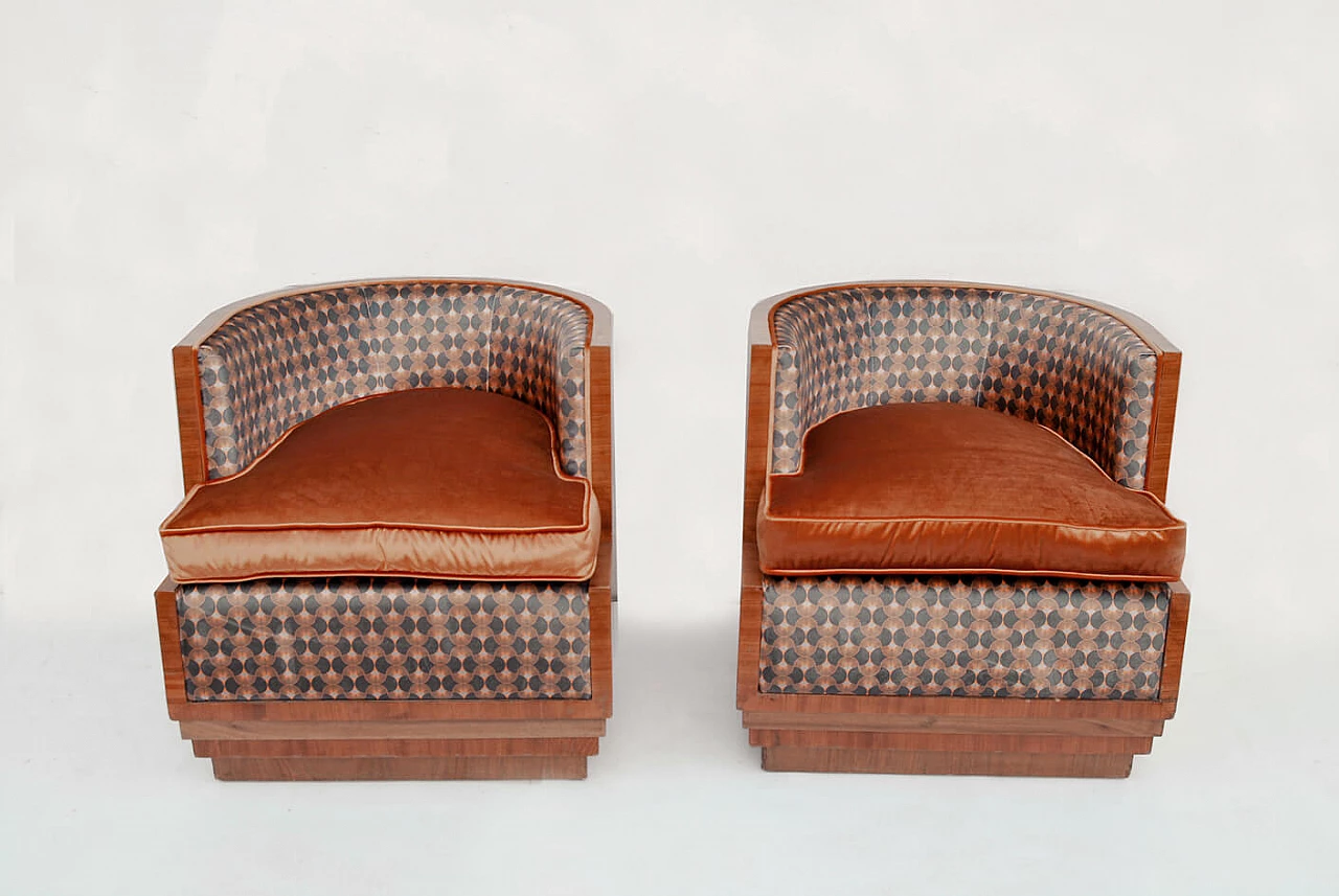 Pair of Art Deco armchairs complete with ottoman, 1940s 1