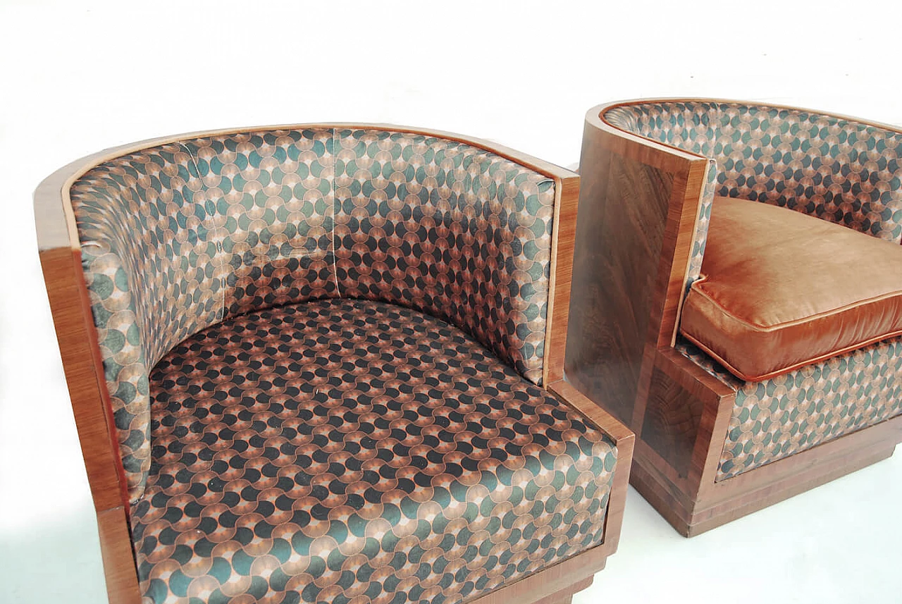 Pair of Art Deco armchairs complete with ottoman, 1940s 2