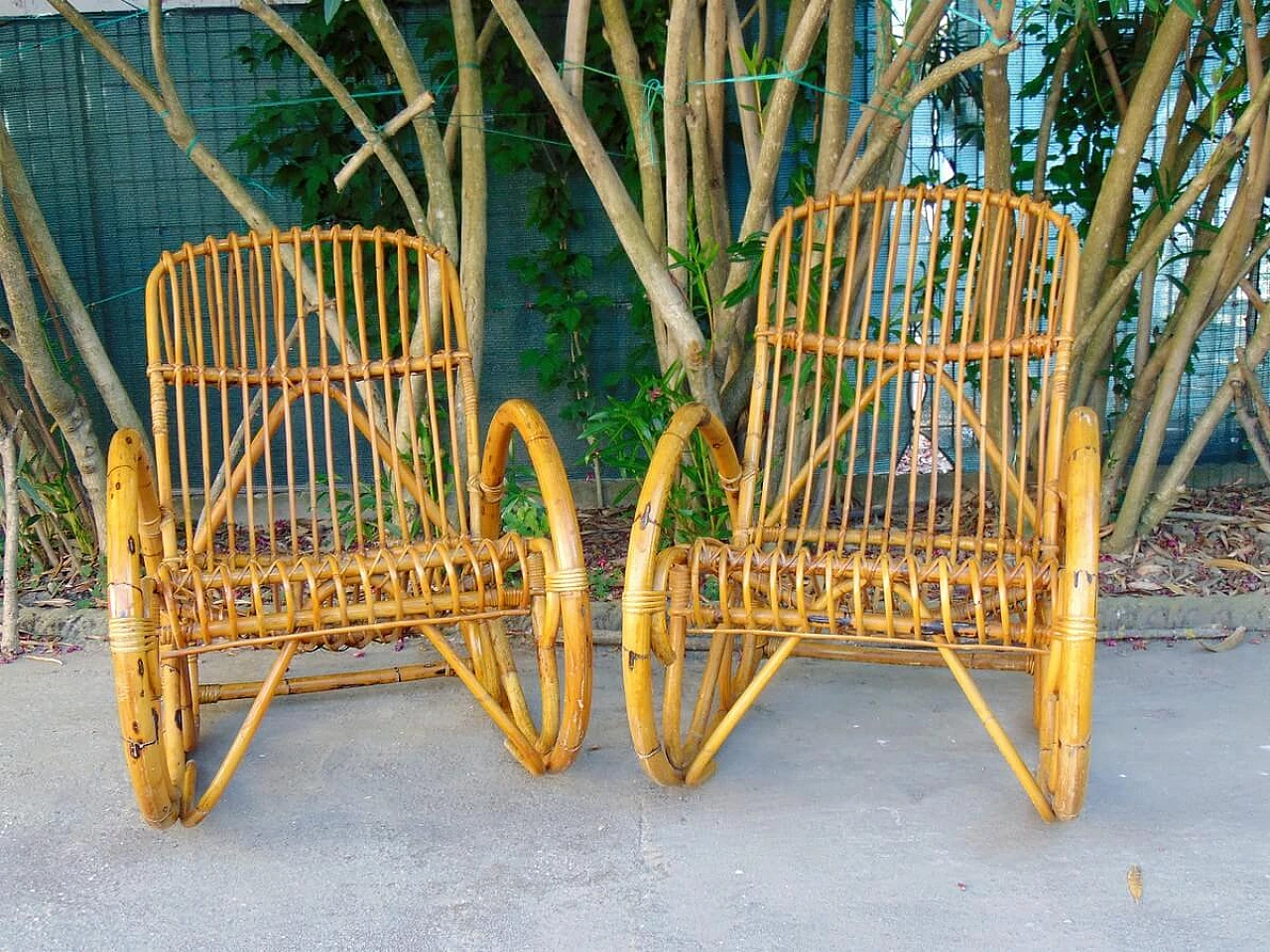 Pair of bamboo armchairs, 1960s 3