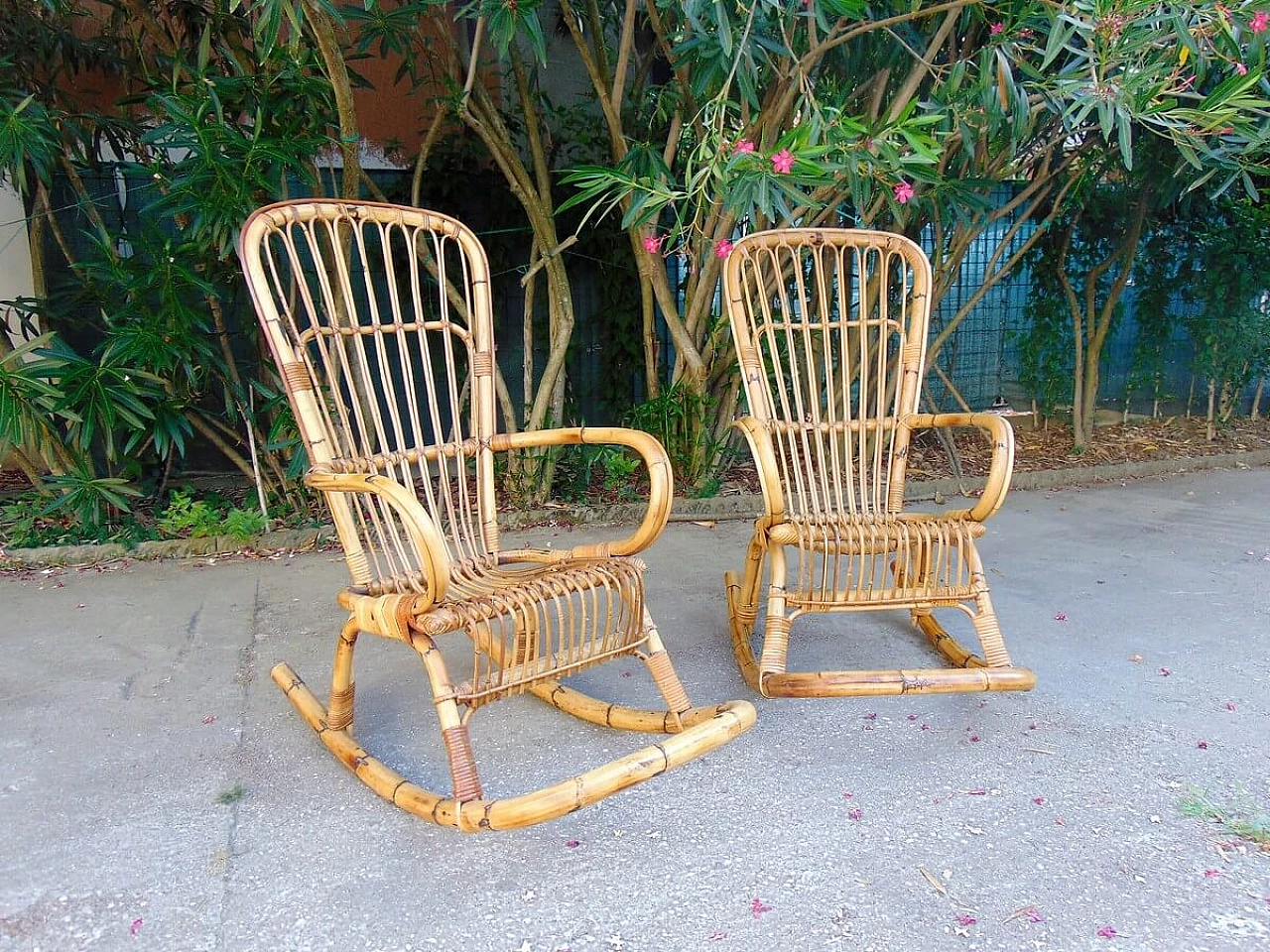 Pair of bamboo rocking chairs, 1960s 1