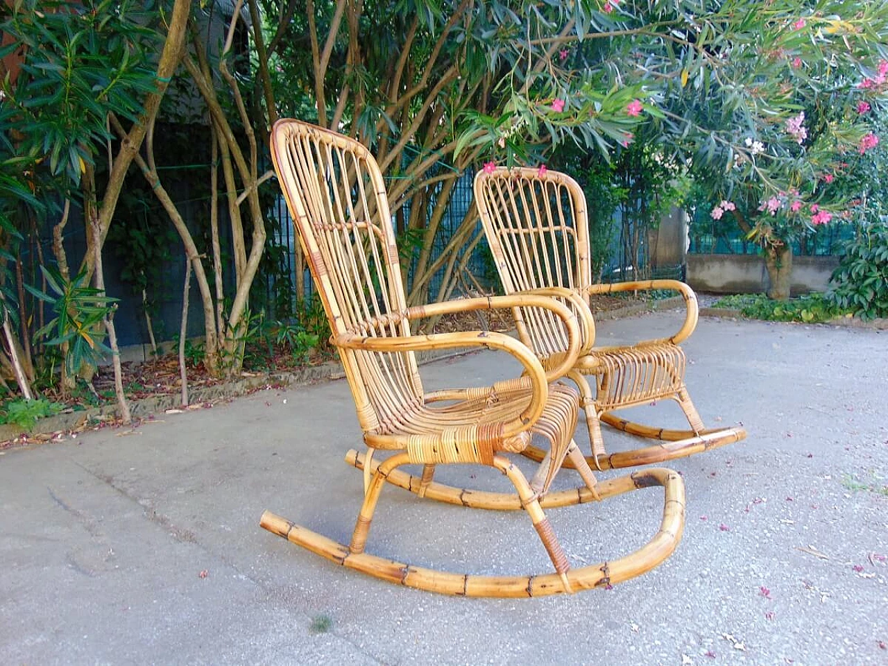 Pair of bamboo rocking chairs, 1960s 2