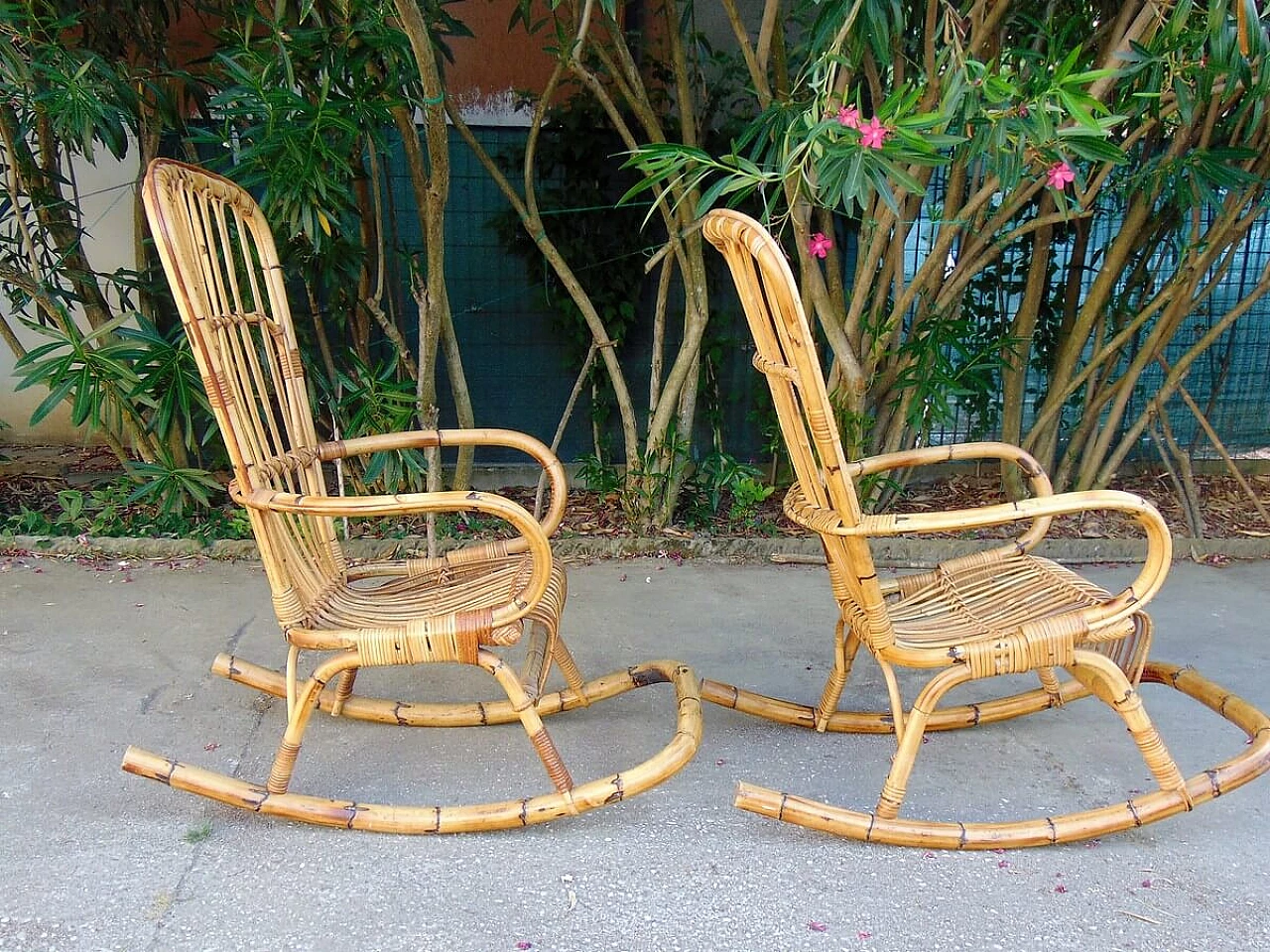 Pair of bamboo rocking chairs, 1960s 5