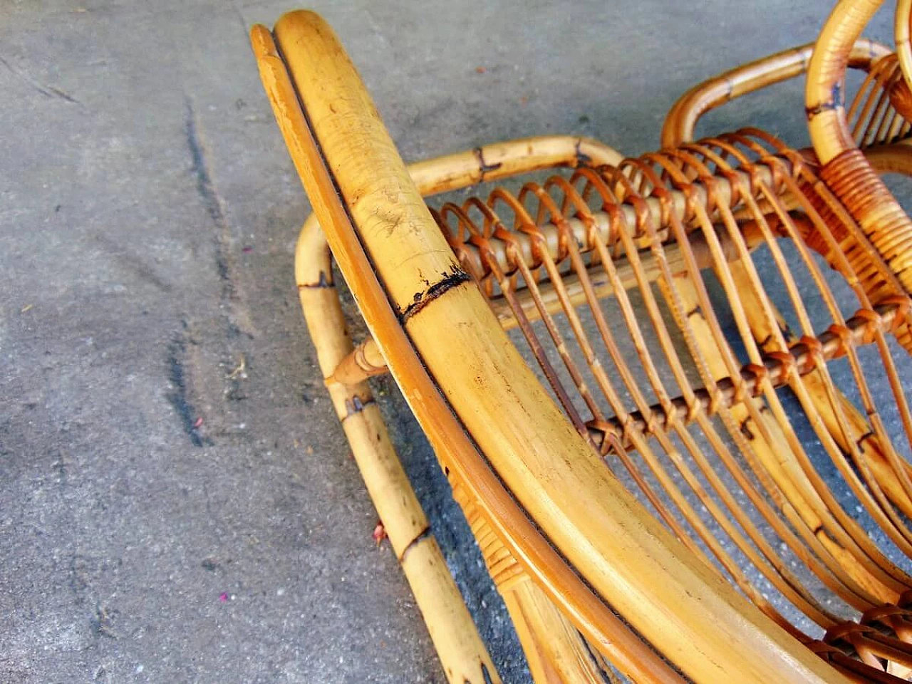 Coppia di poltrone a dondolo in bambù, anni '60 8