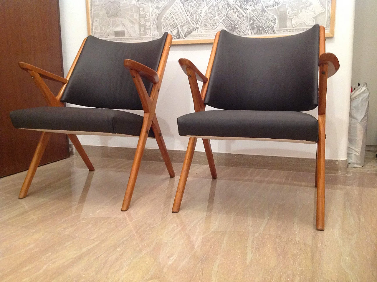 Pair of beech armchairs manufactured by Dal Vera, 1950s 1