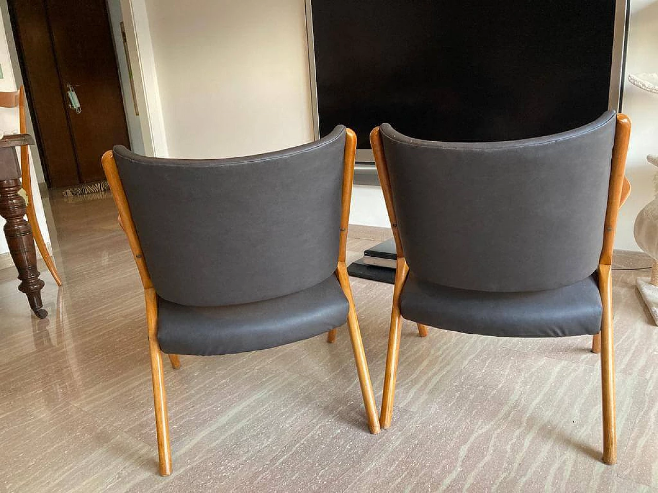 Pair of beech armchairs manufactured by Dal Vera, 1950s 2
