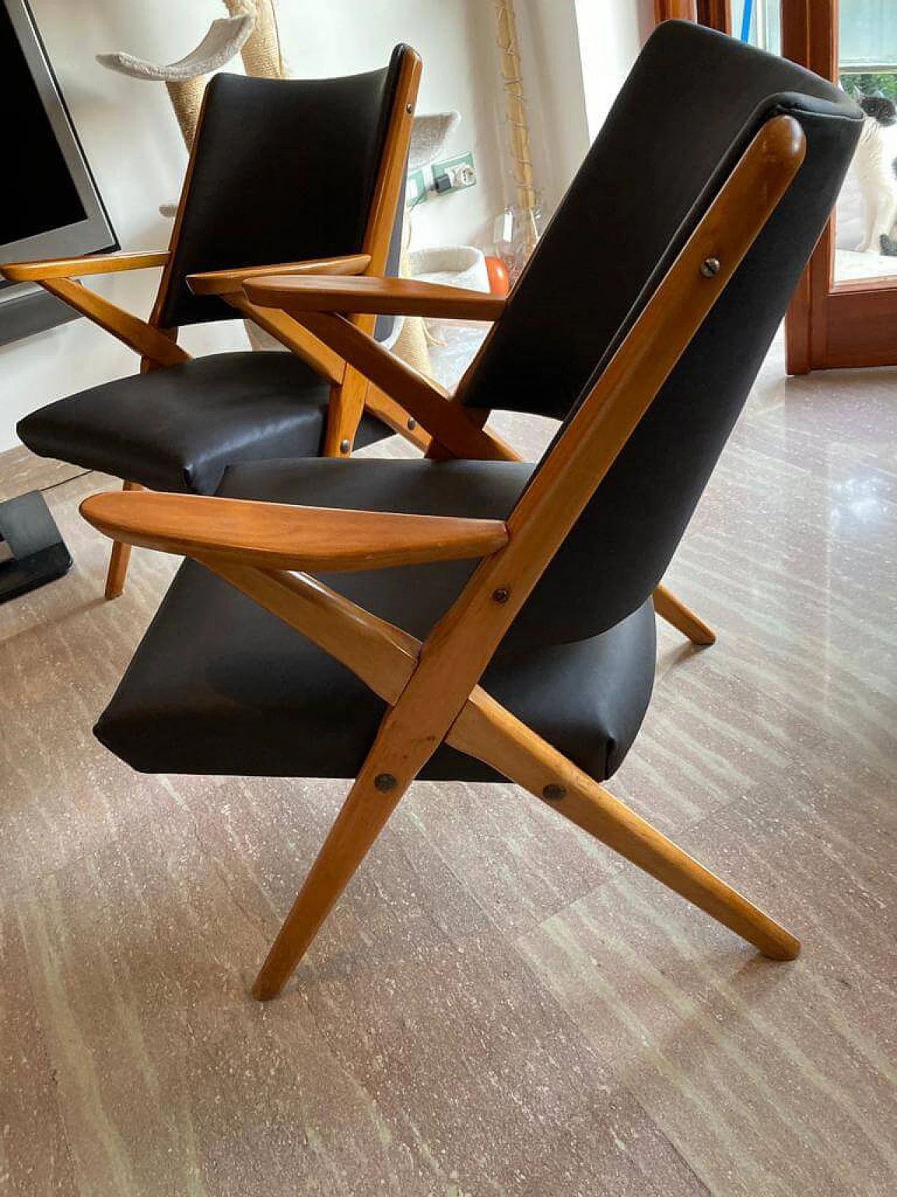 Pair of beech armchairs manufactured by Dal Vera, 1950s 4