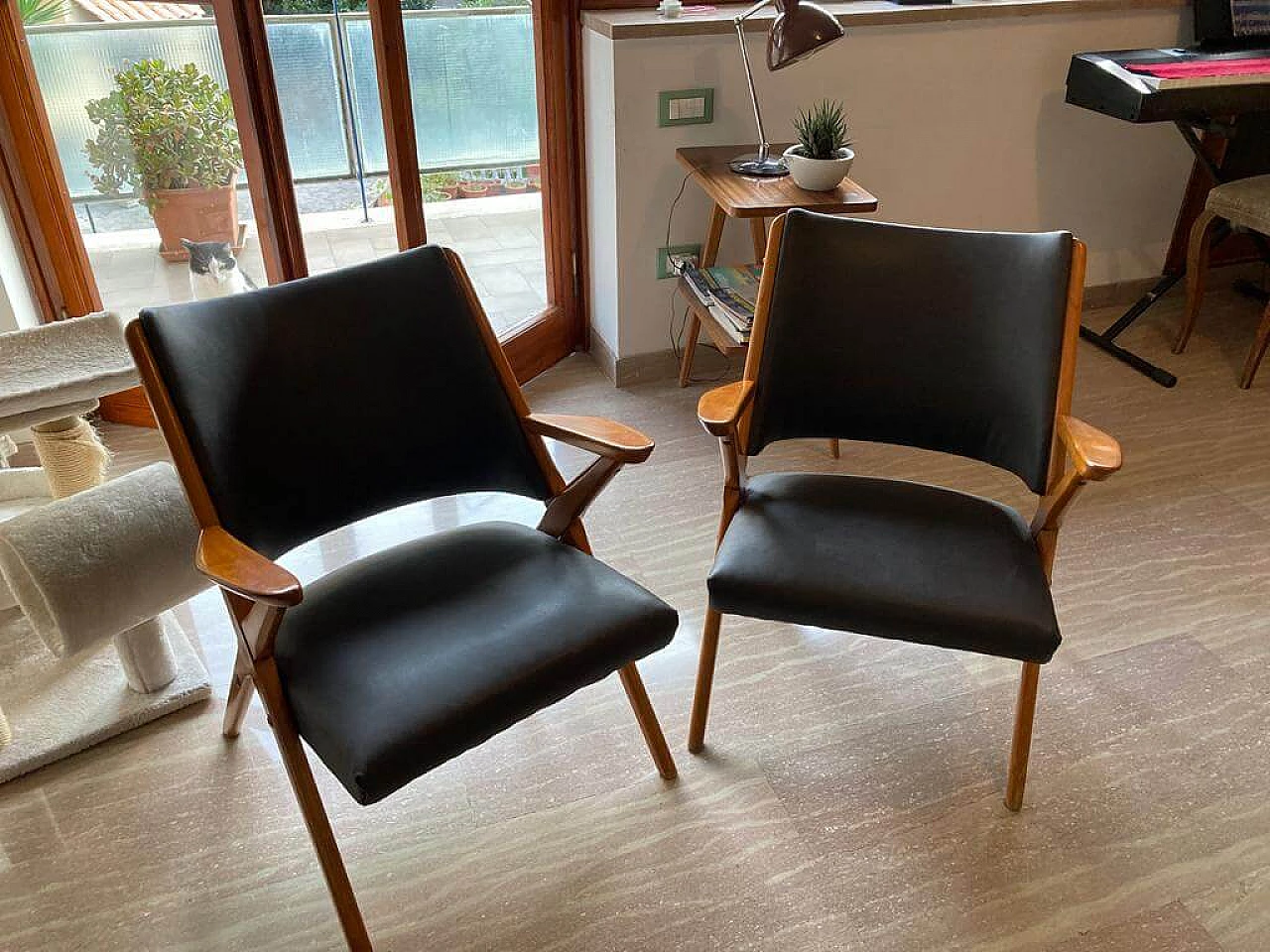 Pair of beech armchairs manufactured by Dal Vera, 1950s 5