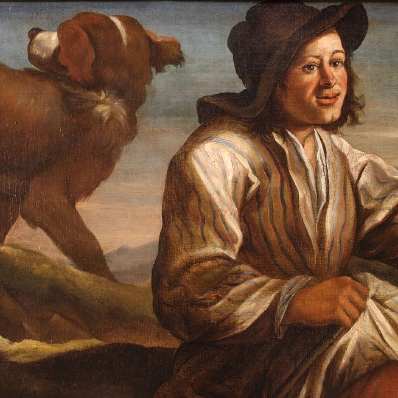 Olio su tela raffigurante un pastore con i suoi cani, '600 4