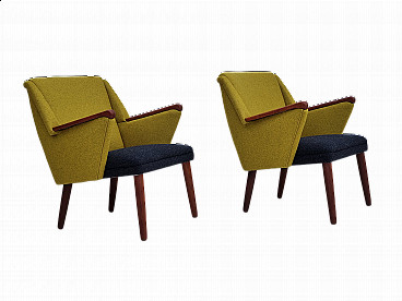 Pair of teak and wool armchairs, 1960s