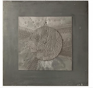 Lino Tiné, soggetto astratto, scultura in acciaio, 1972