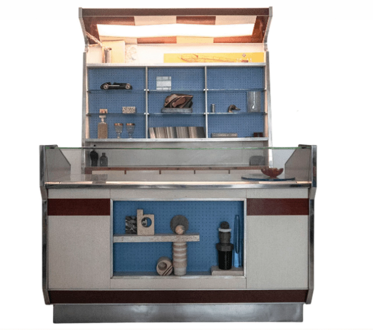 Bancone da bar Vintage in legno impiallacciato, anni '50 1