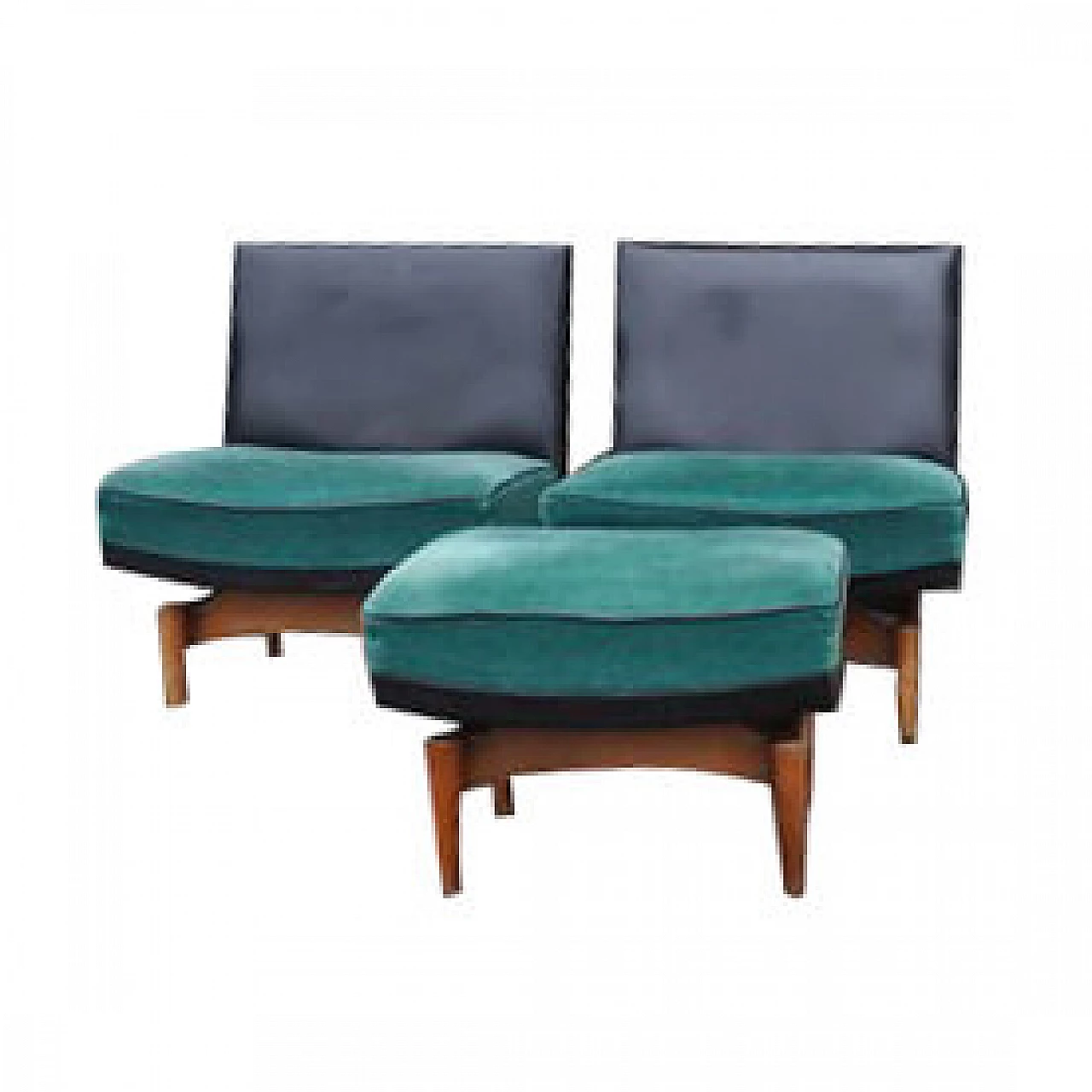 Pair of danish armchairs with sofa and ottoman, 1960s 11