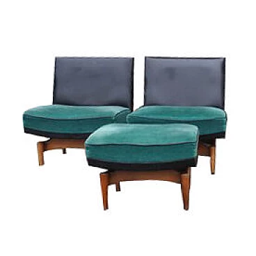 Coppia di poltrone danesi con divano e pouf,  anni '60