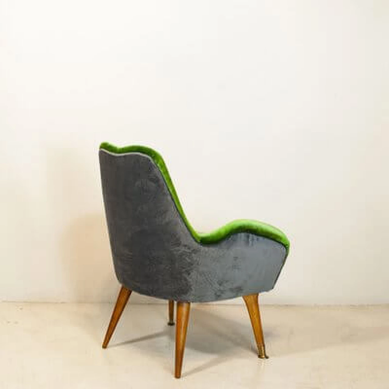 Velvet and walnut armchair, 1950s 2