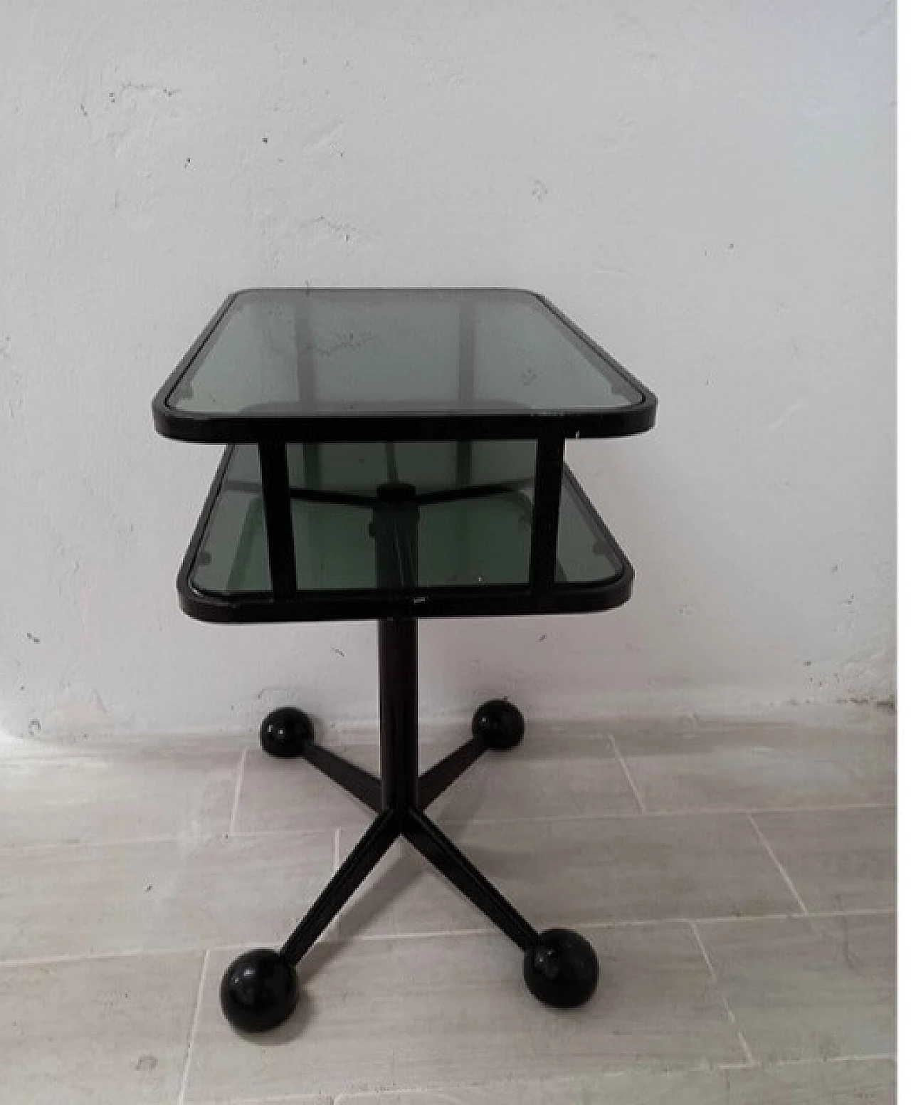 Tavolino con rotelle in metallo e vetro di Allegri, anni '80 2