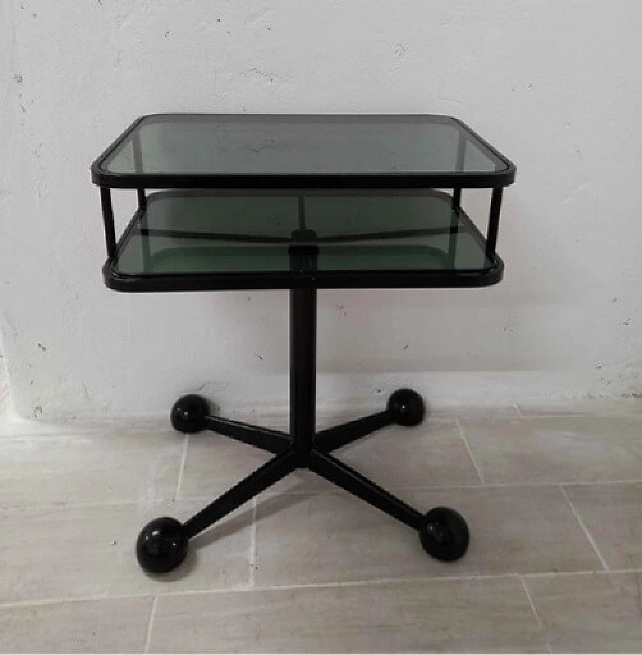 Metal and glass side table with casters by Allegri, 1980s 3