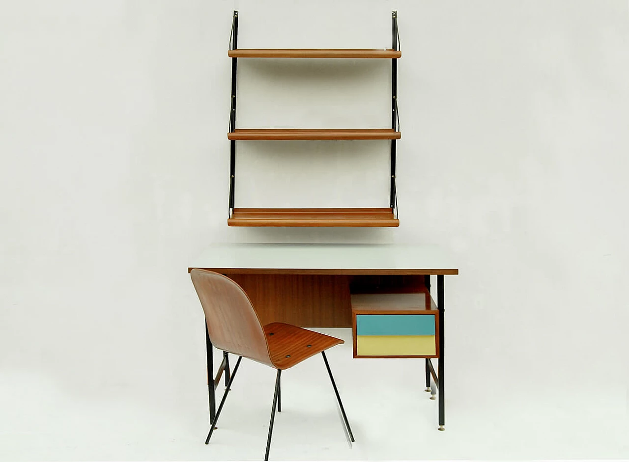 School desk in metal and wood, 1950s 1