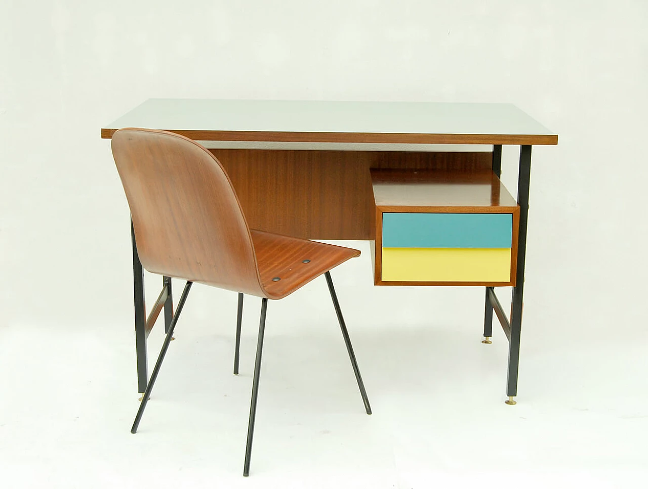 School desk in metal and wood, 1950s 2