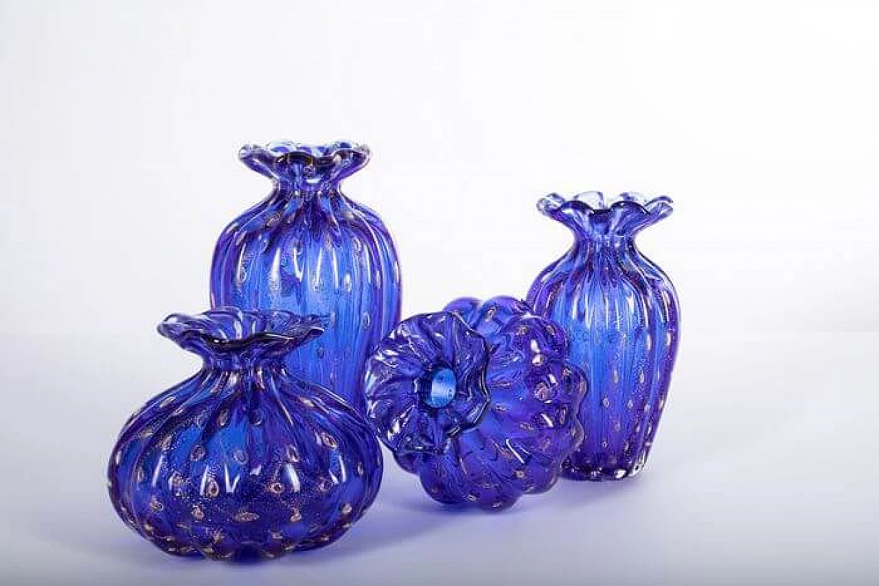 4 vases in blue and gold Murano glass 5