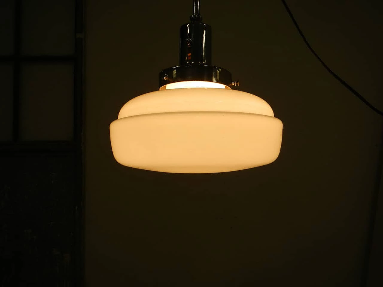 Lamp in metal and opaline glass, 1950s 1