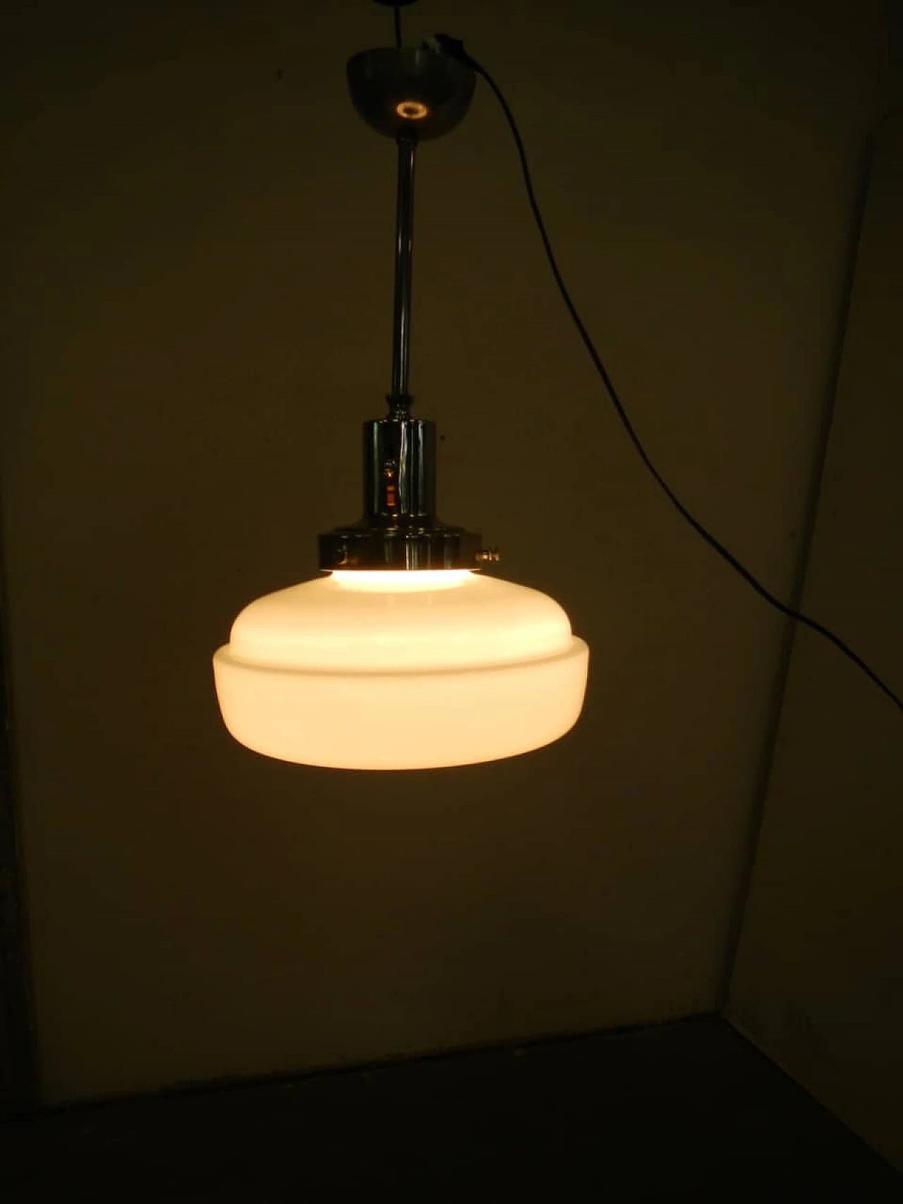 Lamp in metal and opaline glass, 1950s 2