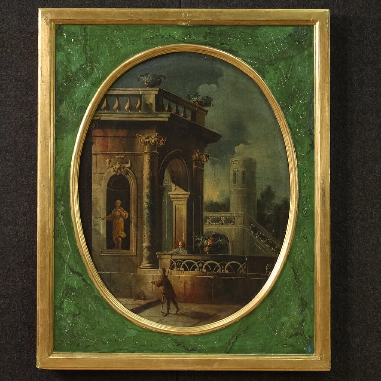 Oil on canvas and panel of architectural whimsy, 18th century 1