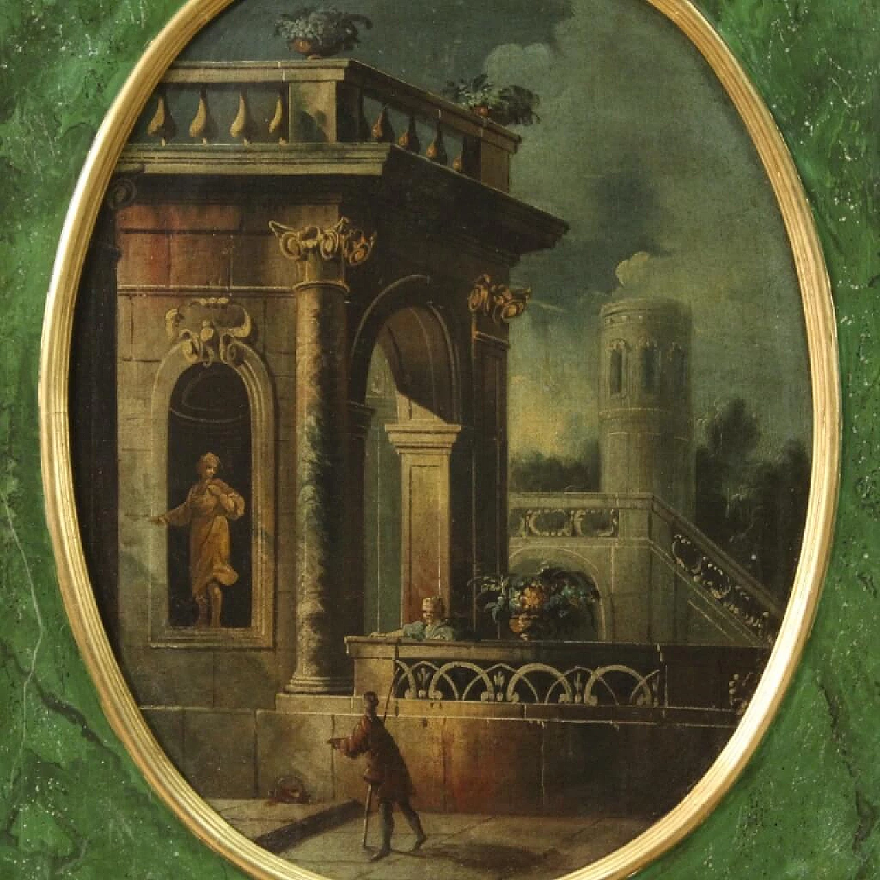 Oil on canvas and panel of architectural whimsy, 18th century 3