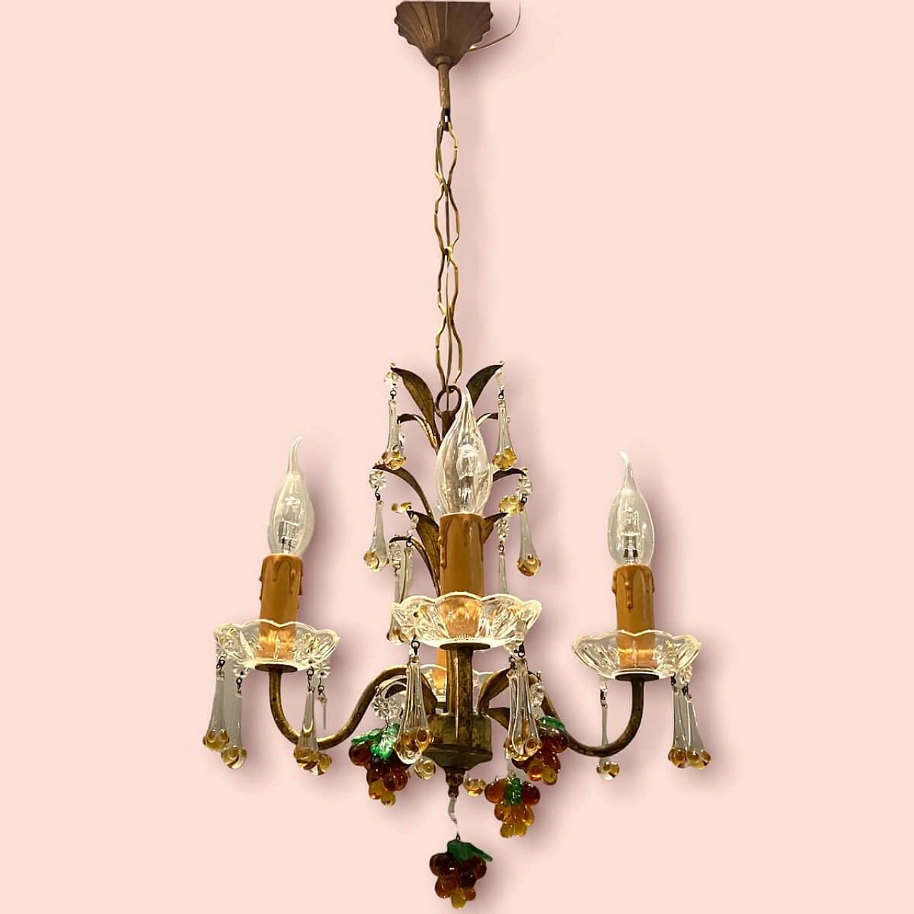 Gilded Murano glass fruit chandelier, 1960s 10