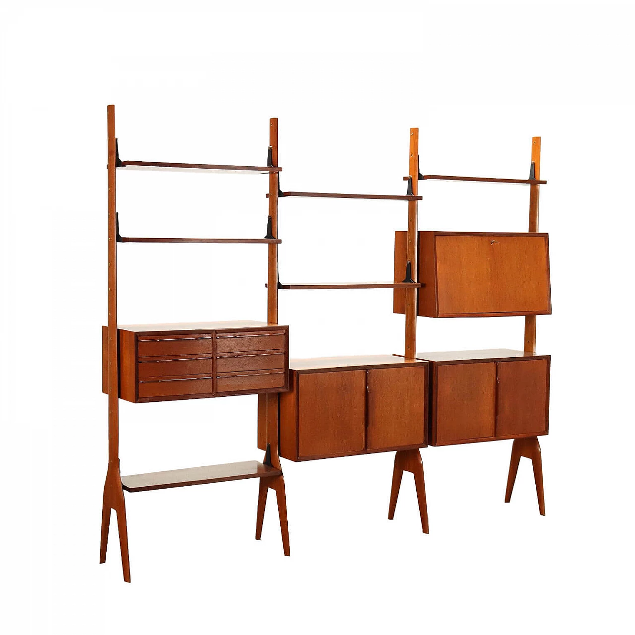 Wooden bookcase with exposed drawers, 1960s 1