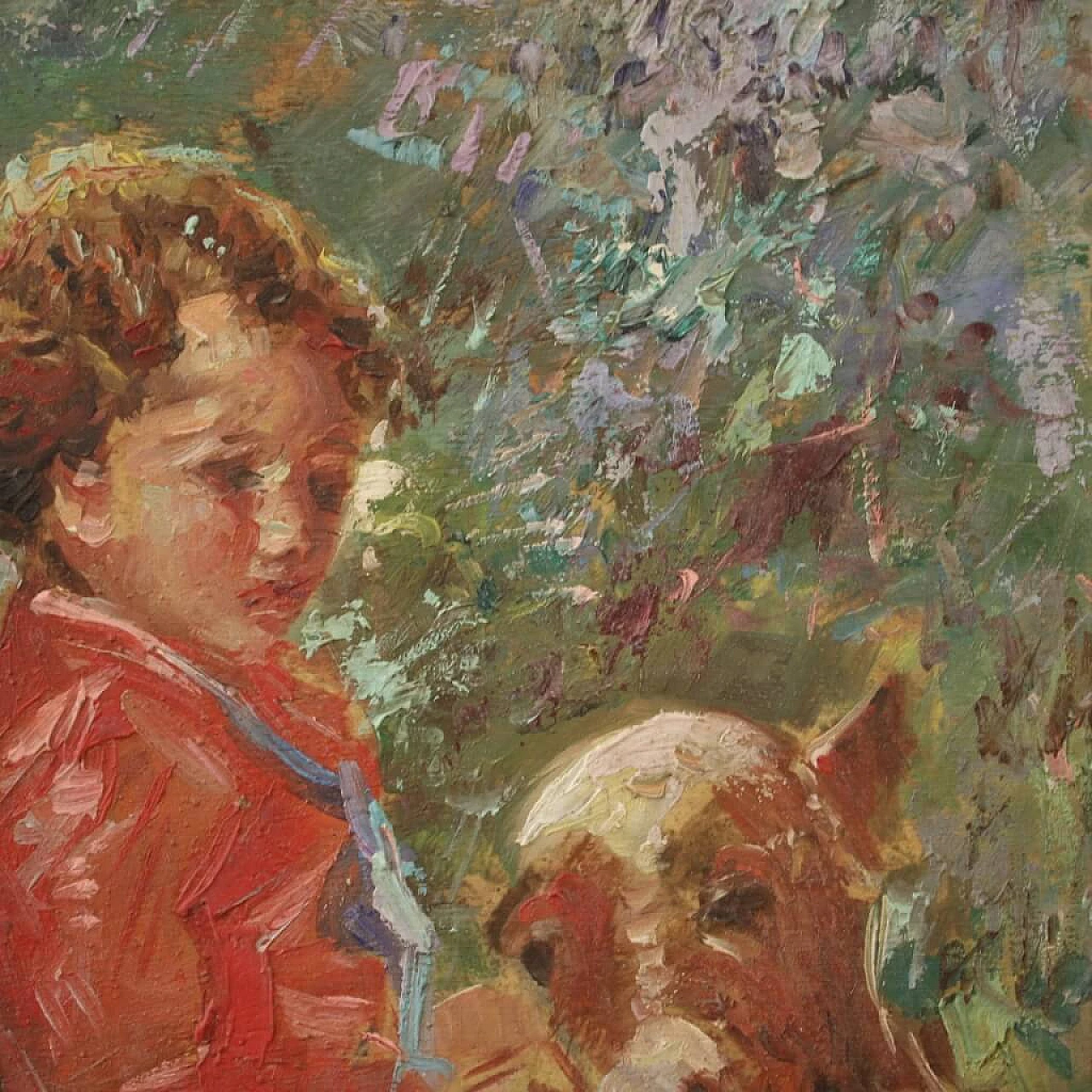 Olio su tavoletta affigurante bambina con vitello, '900 6