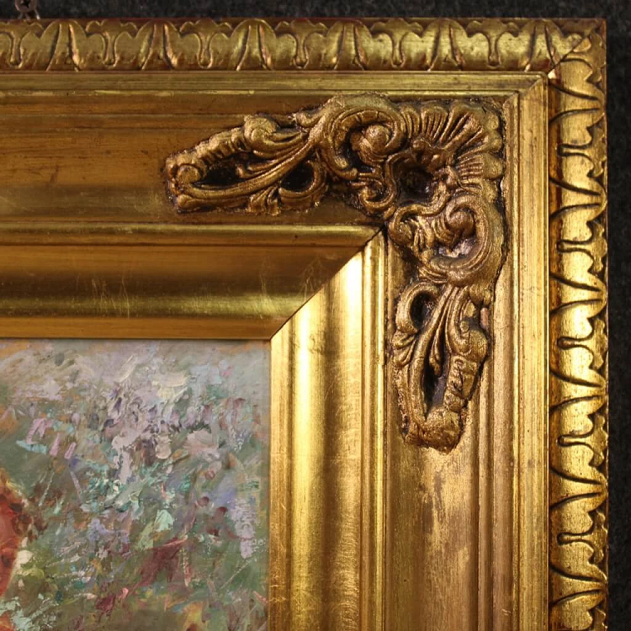 Olio su tavoletta affigurante bambina con vitello, '900 9