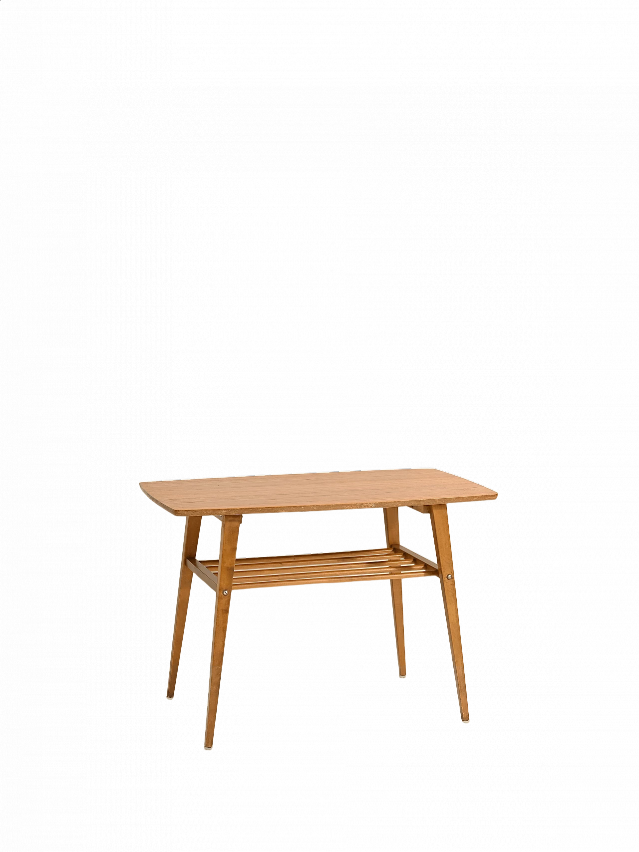 Tavolino con portariviste in legno, anni '60 10
